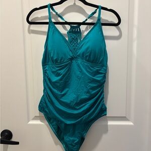 Teal Strappy One-Piece Swimsuit with Crossback Detail